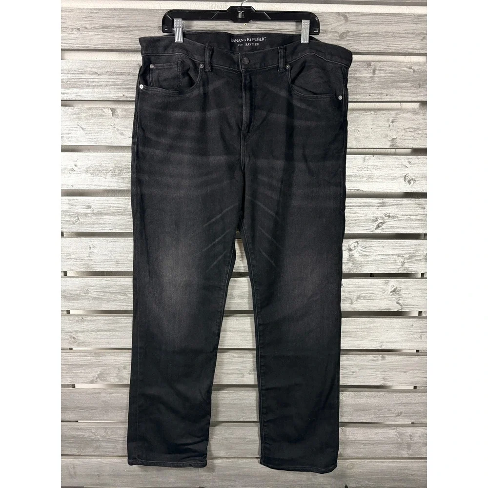 Banana Republic The Traveler Slim Fit Jeans Mens 38x32 Black Faded Stretch Denim